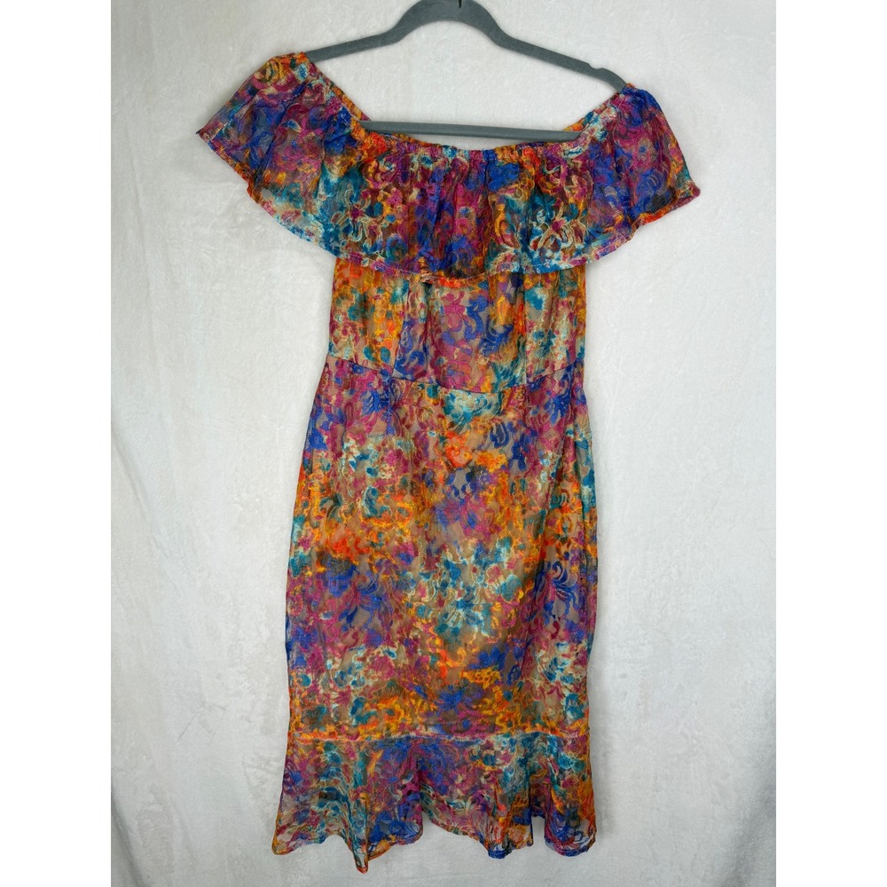 NWT New York & Company Floral Lace Off Shoulder Dress Womens Small Multi Color